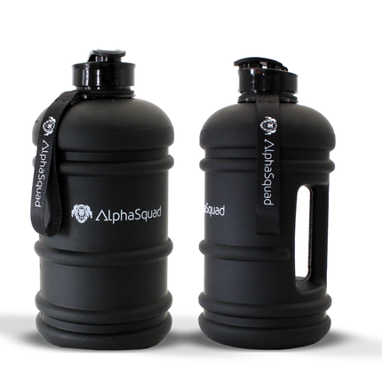 ALPHASQUAD 2.2L Half Gallon Sports Water Bottle with Handle, 74oz BPA Free Leak Proof Black Large Water Jug for Gym Yoga Camping Outdoor Travel