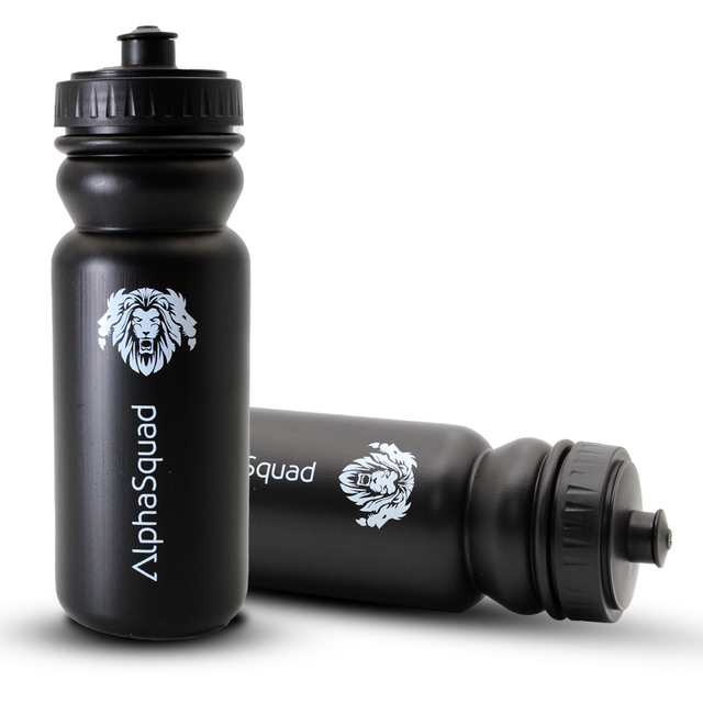ALPHASQUAD Bike Water Bottle Black 20oz Bicycle MTB Road Mountain Bottle Squeeze 600ml BPA Free for Cycling, Running, Gym & Training