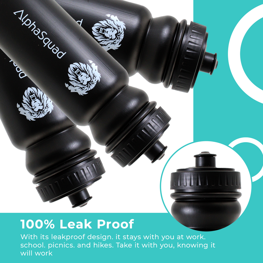 ALPHASQUAD Bike Water Bottle Black 20oz Bicycle MTB Road Mountain Bottle Squeeze 600ml BPA Free for Cycling, Running, Gym & Training