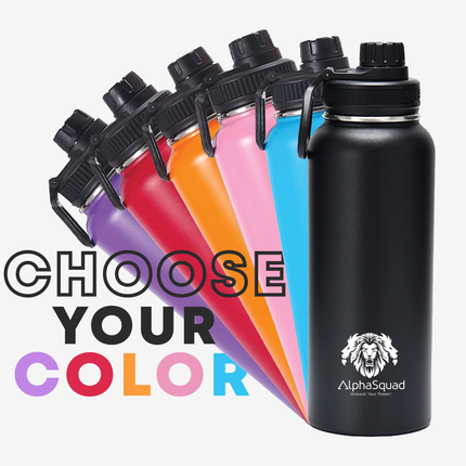 ALPHASQUAD 40oz / 1200ml Vacuum Insulated Flask Double Walled Thermolab Series Stainless Steel Sports Water Bottle with 2 Straw Lids, Hot Cold Thermos