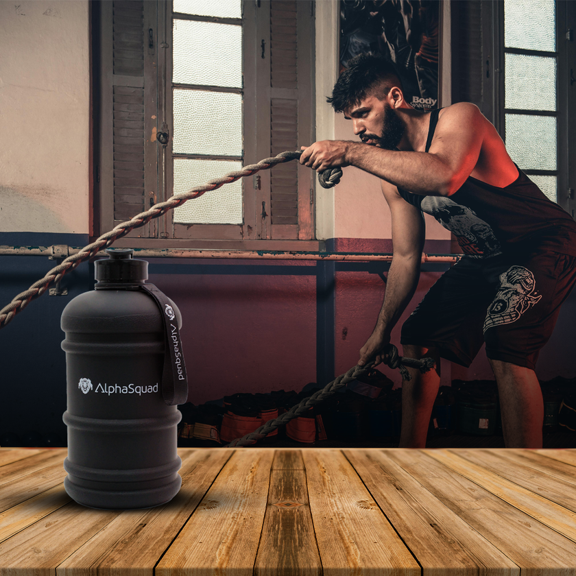 ALPHASQUAD 2.2L Half Gallon Sports Water Bottle with Handle, 74oz BPA Free Leak Proof Black Large Water Jug for Gym Yoga Camping Outdoor Travel