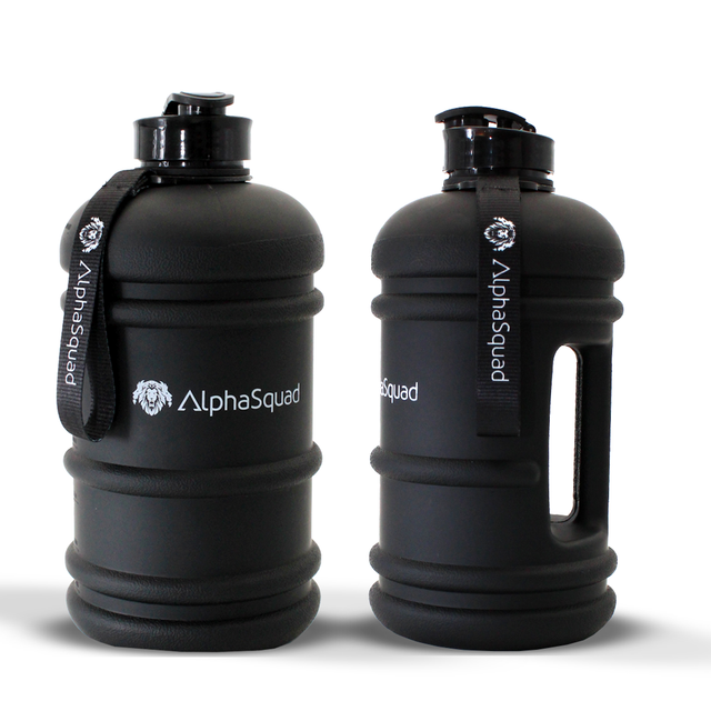 AlphaSquad 2.2L Half Gallon Sports Water Bottle with Handle, 74oz BPA Free Leak Proof Black Large Water Jug for Gym Yoga Camping Outdoor Travel