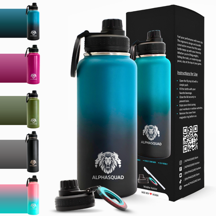 قارورة معزولة مفرغة من الهواء بسعة 40 أونصة / 1200 مل من سلسلة Thermolab المصنوعة من الفولاذ المقاوم للصدأ مع غطائين من القش، ترمس ساخن وبارد