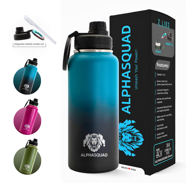Water Bottle Flask with Magnetic Phone Holder 32oz / 1000ml