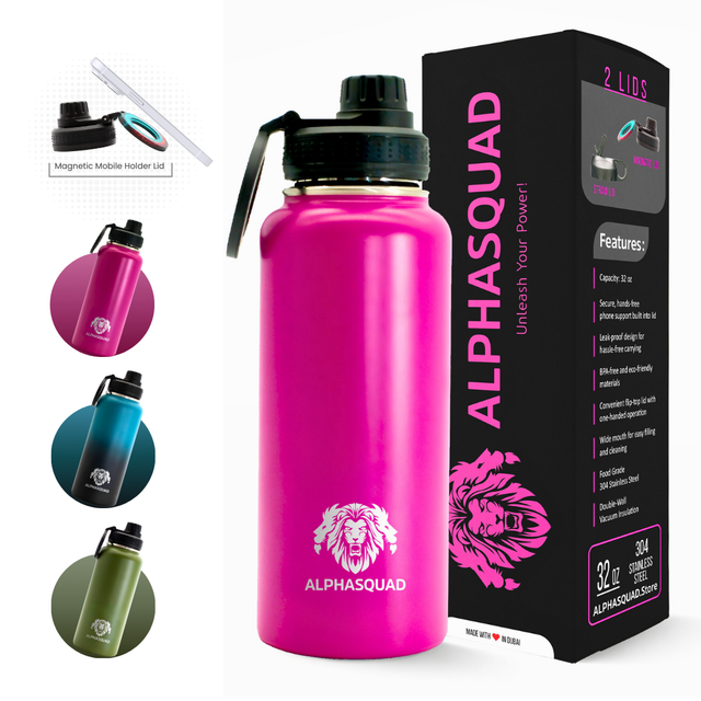 Water Bottle Flask with Magnetic Phone Holder 32oz / 1000ml