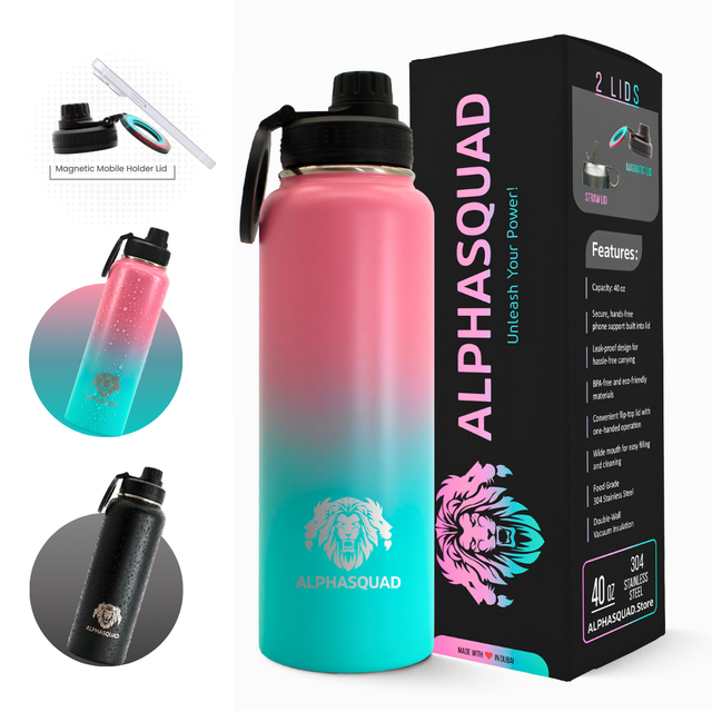 Water Bottle Flask with Magnetic Phone Holder 40oz / 1200ml