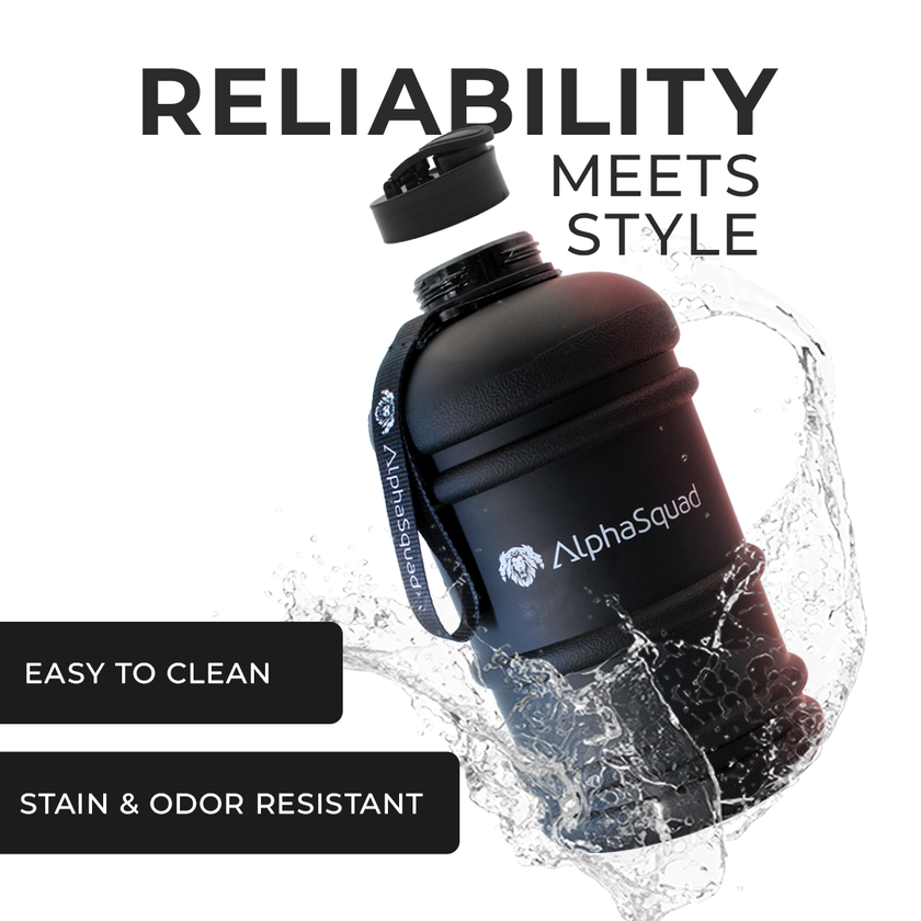 ALPHASQUAD 2.2L Half Gallon Sports Water Bottle with Handle, 74oz BPA Free Leak Proof Black Large Water Jug for Gym Yoga Camping Outdoor Travel