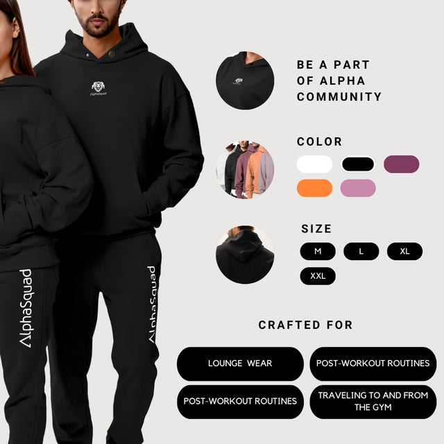 AlphaSquad Unisex Casual Tracksuit Hooded Sweatshirt and Sweatpants for Running, Jogging, Gymwear, Sportswear, Athletic Sports Jacket and Pants Set