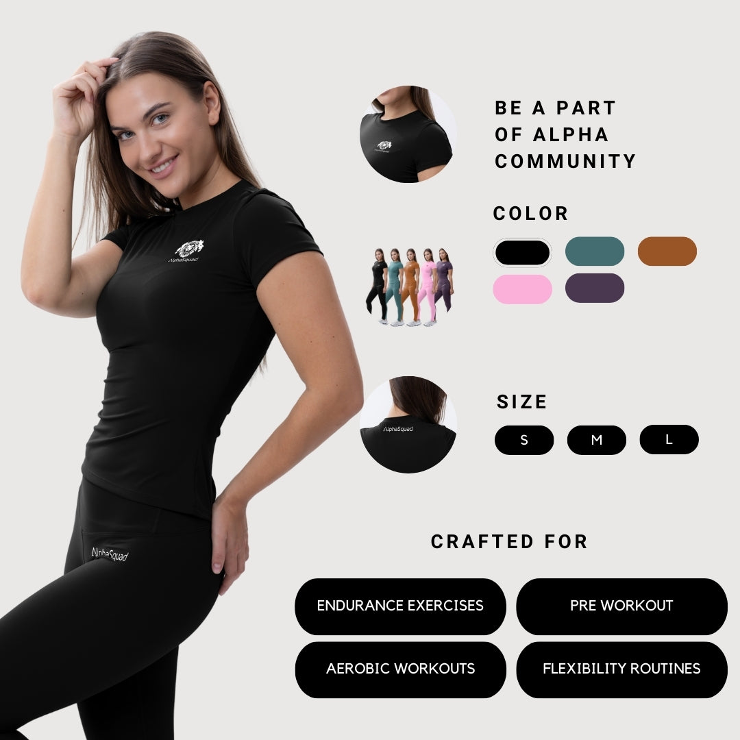 AlphaSquad Quick Drying Women's Workout Set with Seamless Leggings & Short Sleeve Top Set, Gym Clothes Yoga Outfits and Sportswear for Women