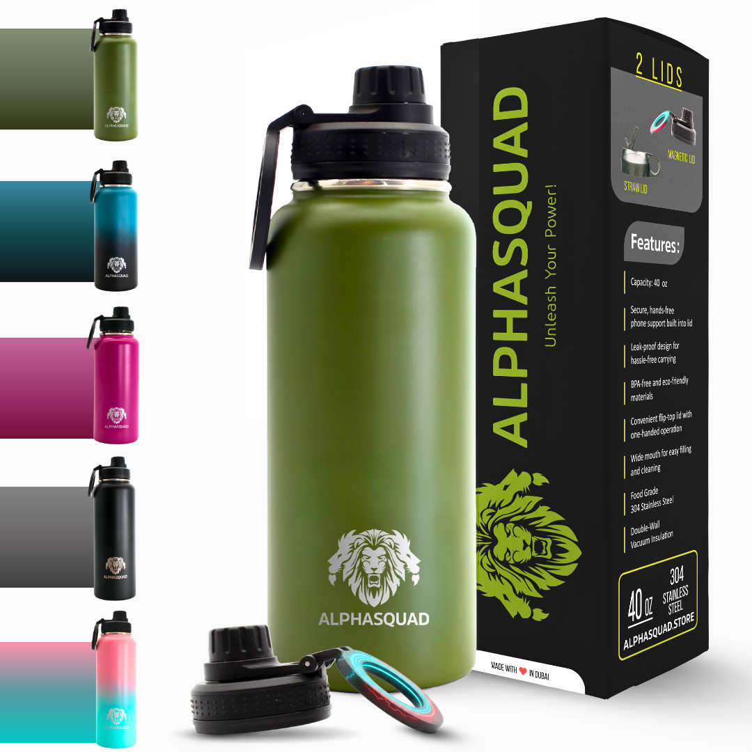 Water Bottle Flask with Magnetic Phone Holder